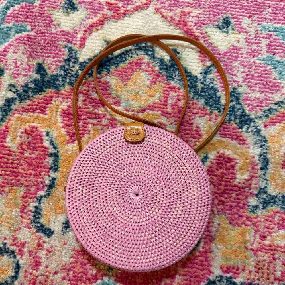 Nordstrom Pink and Tan Woven Crossbody Bag